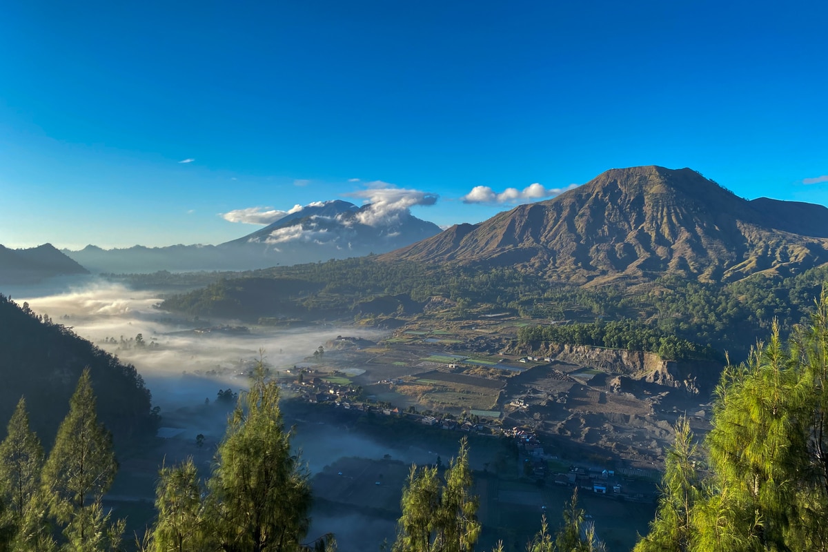 Enchanting Panoramic view of Mount Batur in Kintamani, Bali