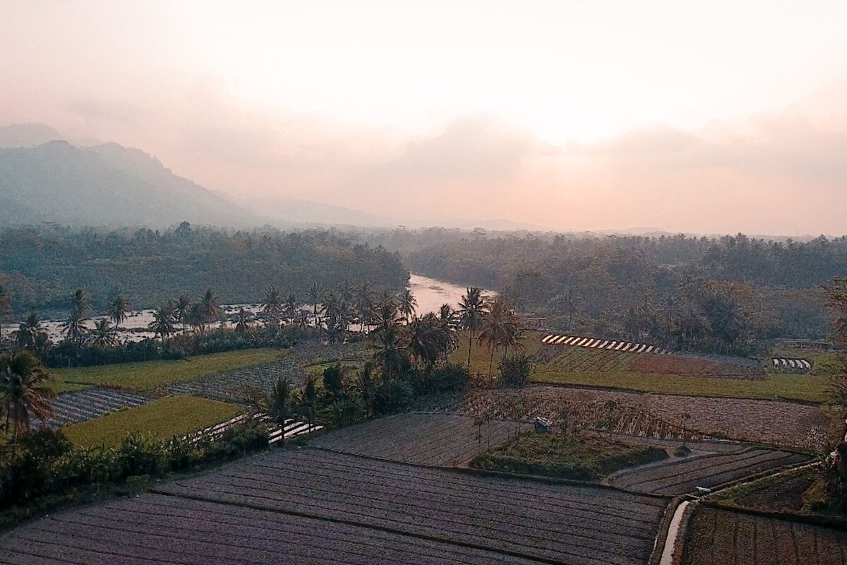 scenic aerial view of Candirejo Village in Magelang Central Java