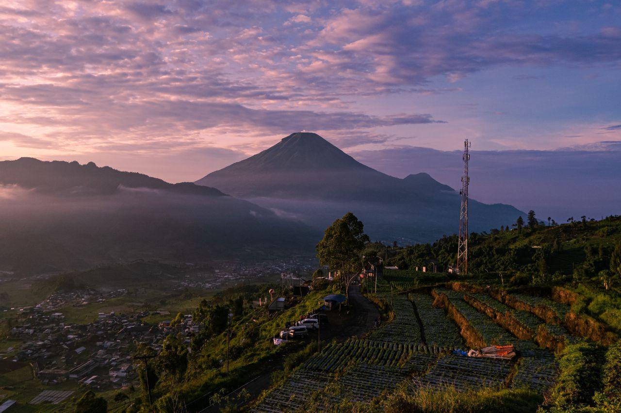 The View Of Strangely Beautiful Mountain Temples From Dieng Kulon