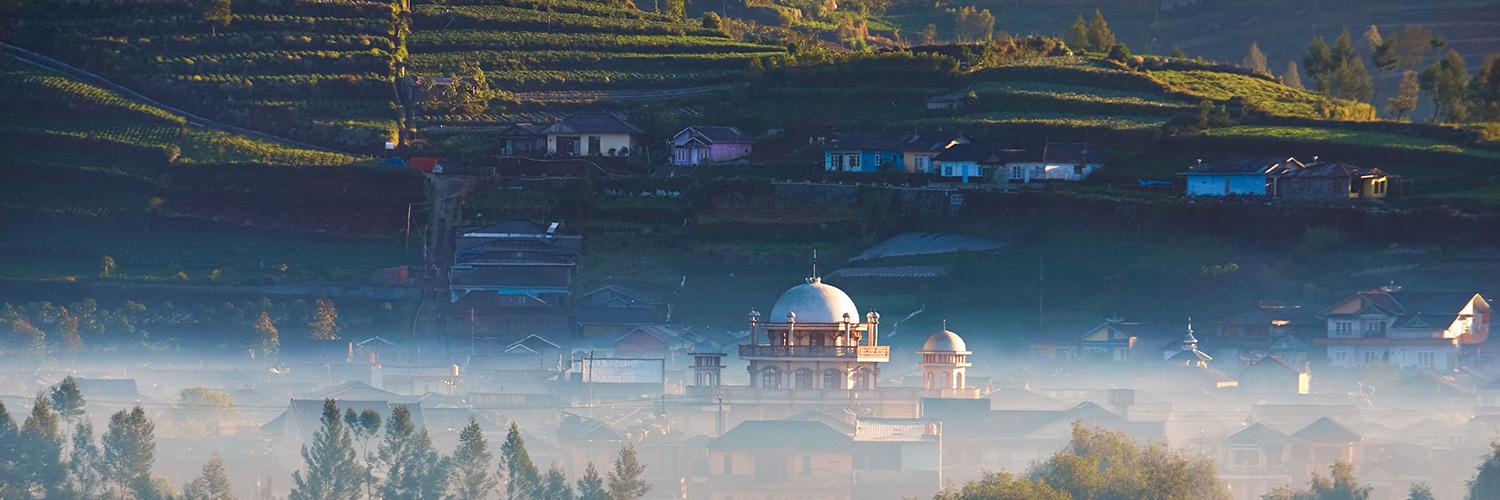 The View Of Strangely Beautiful Mountain Temples From Dieng Kulon