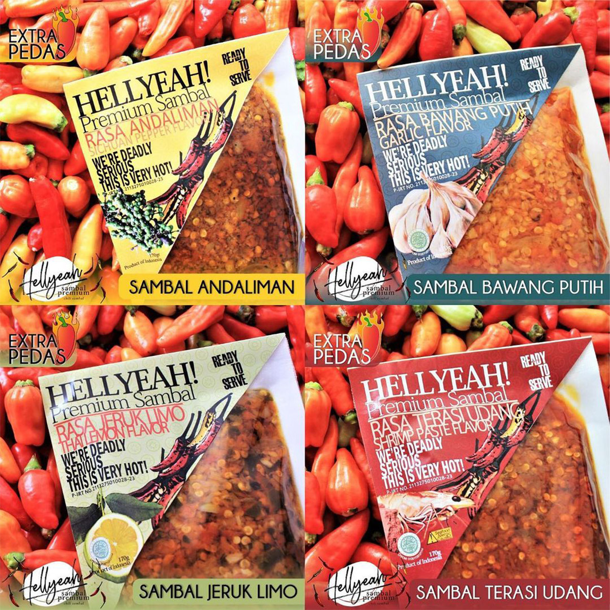 Aneka sambal kemasan extra pedas dari Hellyeah